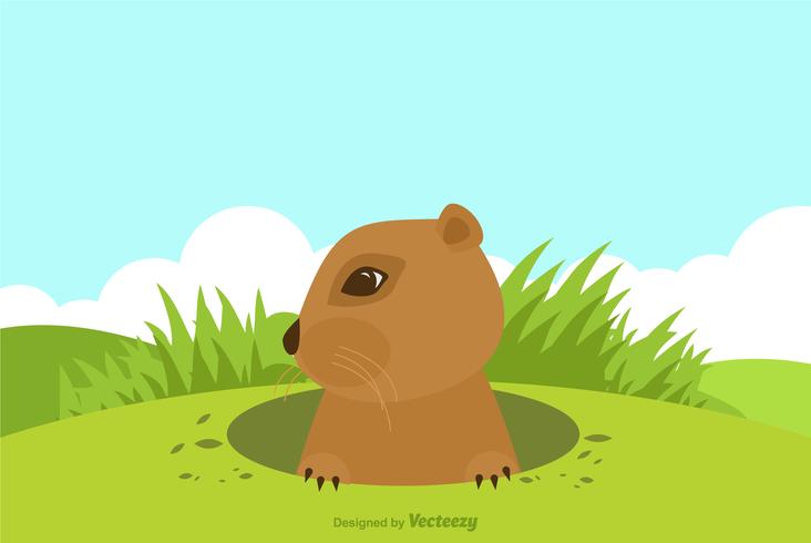 732x490 Cartoon Gopher On Top Of A Hill Vector