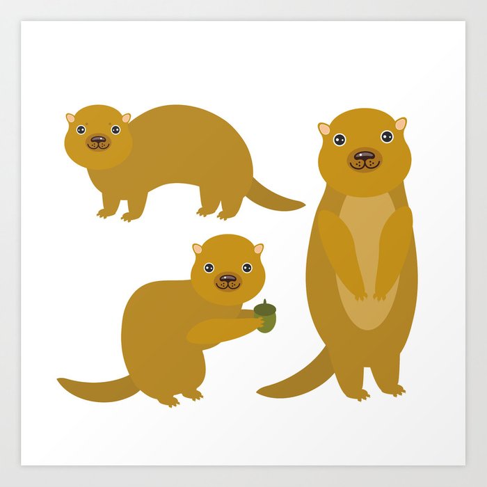 700x700 Set Of Funny Gopher Ground Squirrel With Acorn On White Background