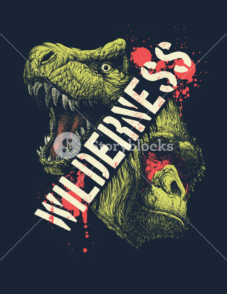 773x1000 Vintage Typography T Shirt Graphics With Gorilla And Trex Face