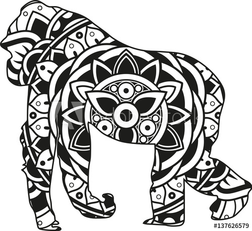 500x459 Vector Illustration Of A Mandala Gorilla Silhouette