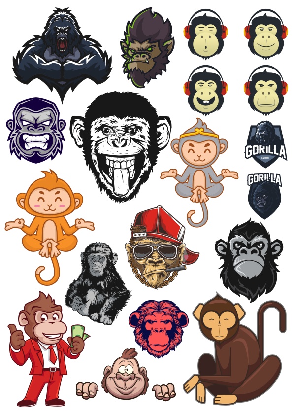 595x842 Gorilla Vector Set Free Vector Download In Cdr