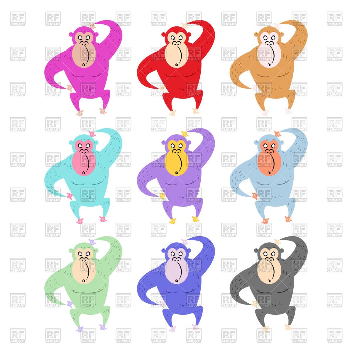 1200x1200 Solored Monkeys, Funny Gorilla Vector Image Of Plants And Animals