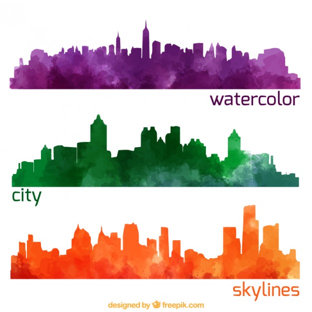 626x626 Watercolor City Skylines Pack Vector Free Download