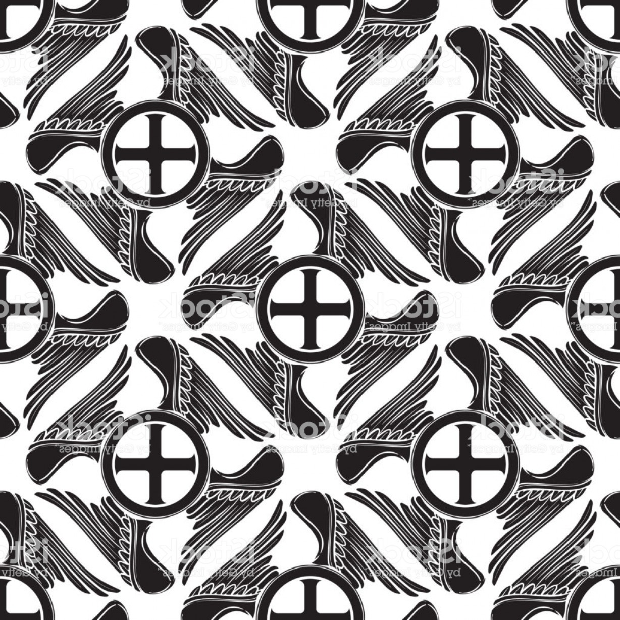 1228x1228 Gothic Cross With Wings In The Shape Of Swastica Seamless Pattern