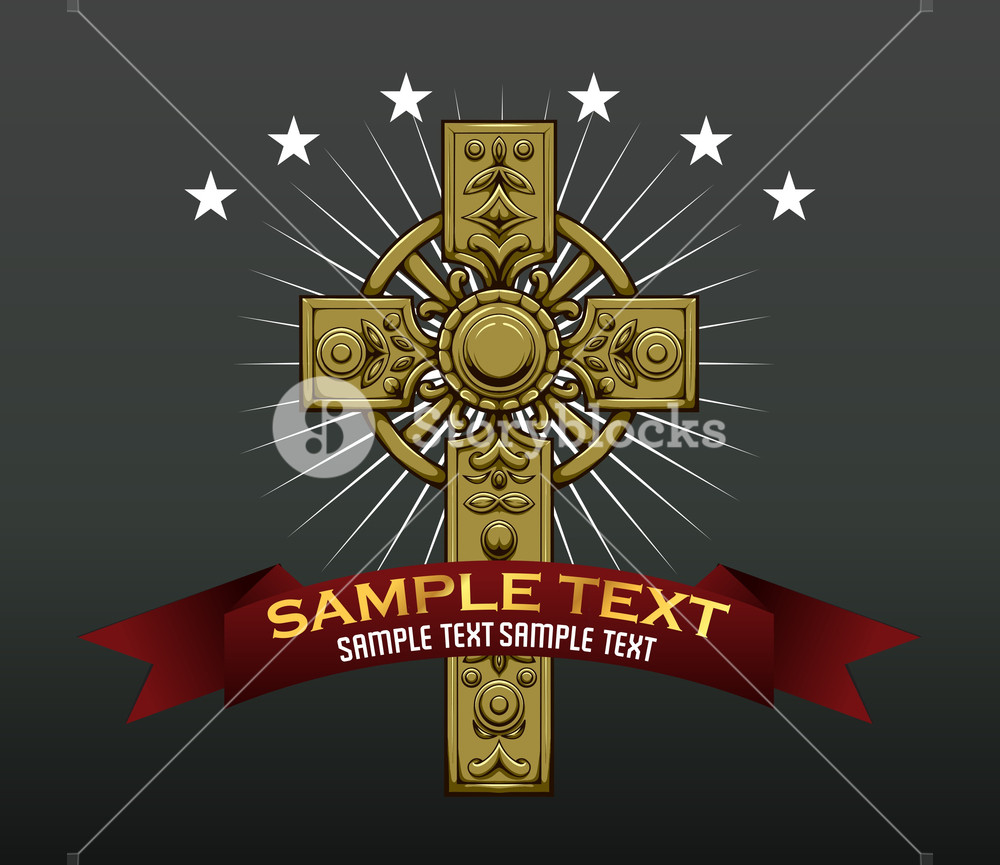 1000x865 Vector Gothic Cross With Ribbon Vintage Illustration Royalty Free