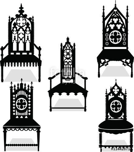 442x500 Gothic Style Chairs Set With Ornaments Vector Sketch Stock Image