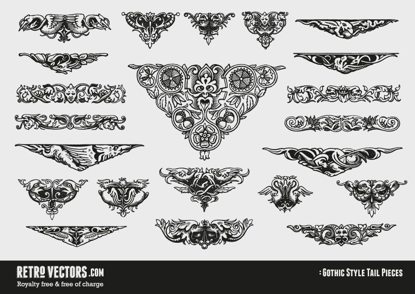 841x596 Gothicornaments Vintage In Gothic Fashion, Retro Vector