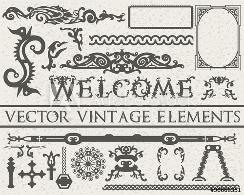 500x400 Detailed Vintage Elements In Gothic Style On Beige Vintage