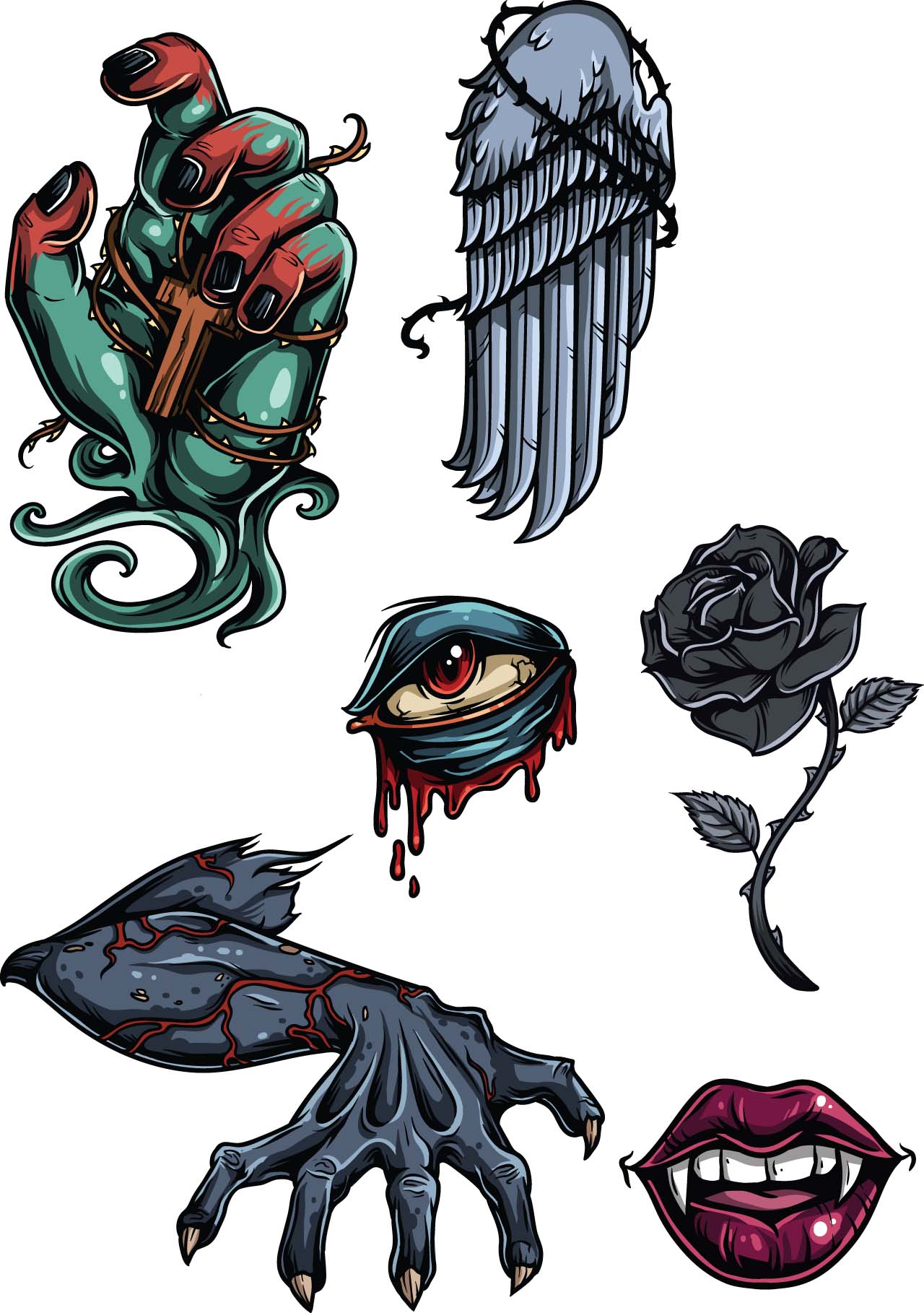 1280x1818 Gothic Scary Set Vector Free Download