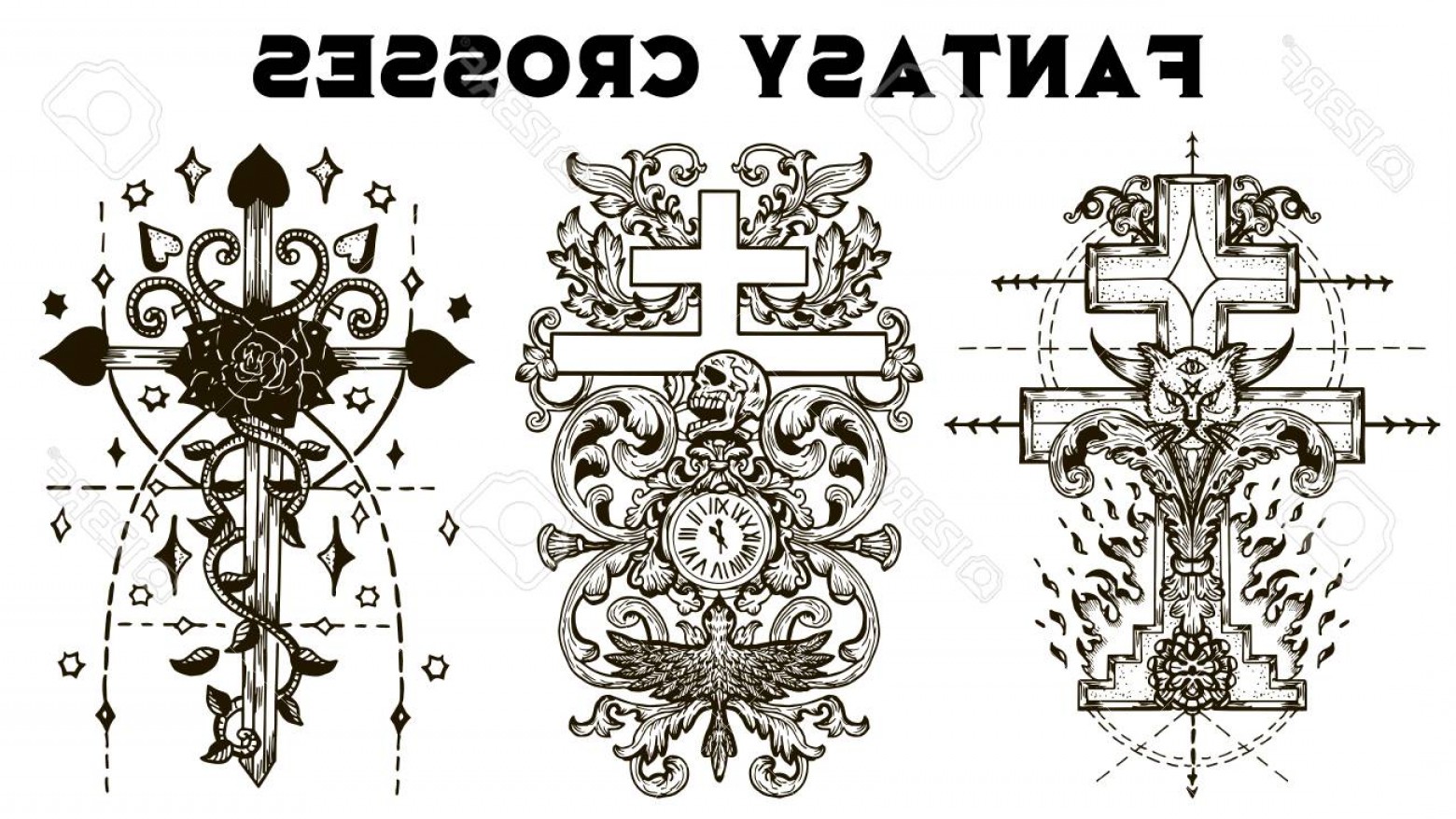 1560x878 Photostock Vector Design Set With Fantasy Crosses With Rose Gothic