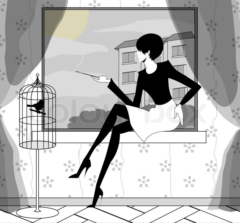 800x742 The Gothic Girl Smokes Near A Window Stock Vector Colourbox