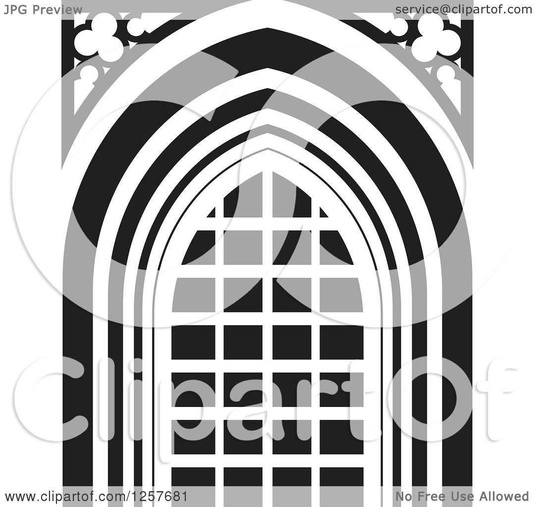 1080x1024 Clipart Of A Black And White Gothic Window