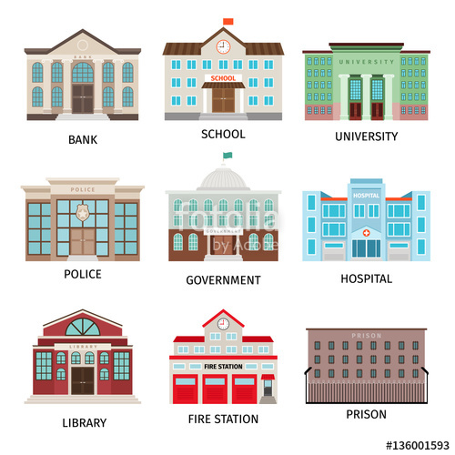 500x500 Government Building Colored Icons Isolated On White Background