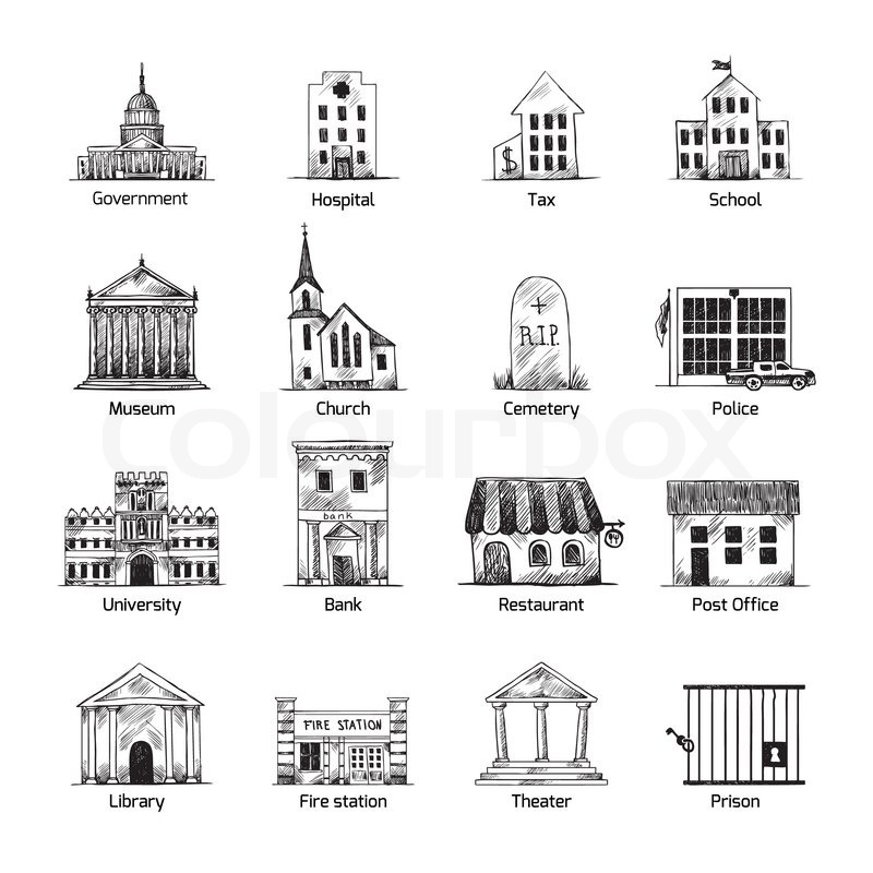 800x800 Government Building Icons Set In Hand Stock Vector Colourbox