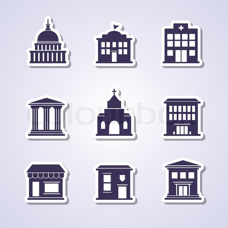 800x800 Government Building Paper Cut Icons Stock Vector Colourbox