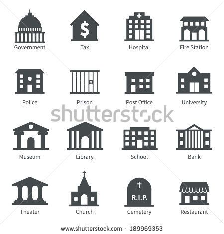 450x470 Government Building Icons Set Of Police Museum Library Theater