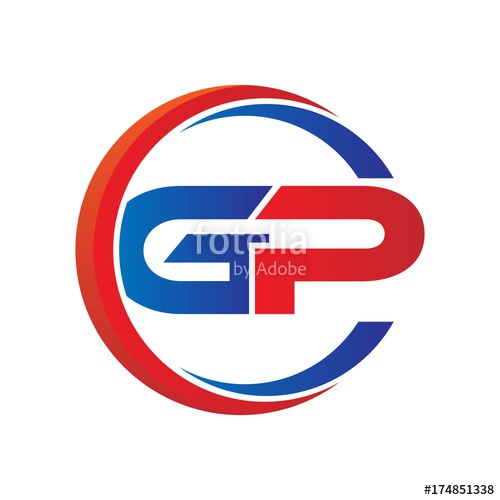 500x500 Gp Logo Vector Modern Initial Swoosh Circle Blue And Red Stock