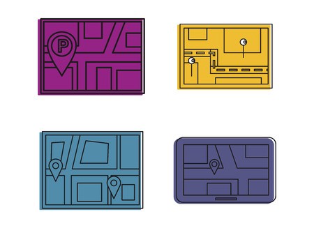450x327 Gps Map Icon Set Color Outline Set Of Gps Map Vector Icons