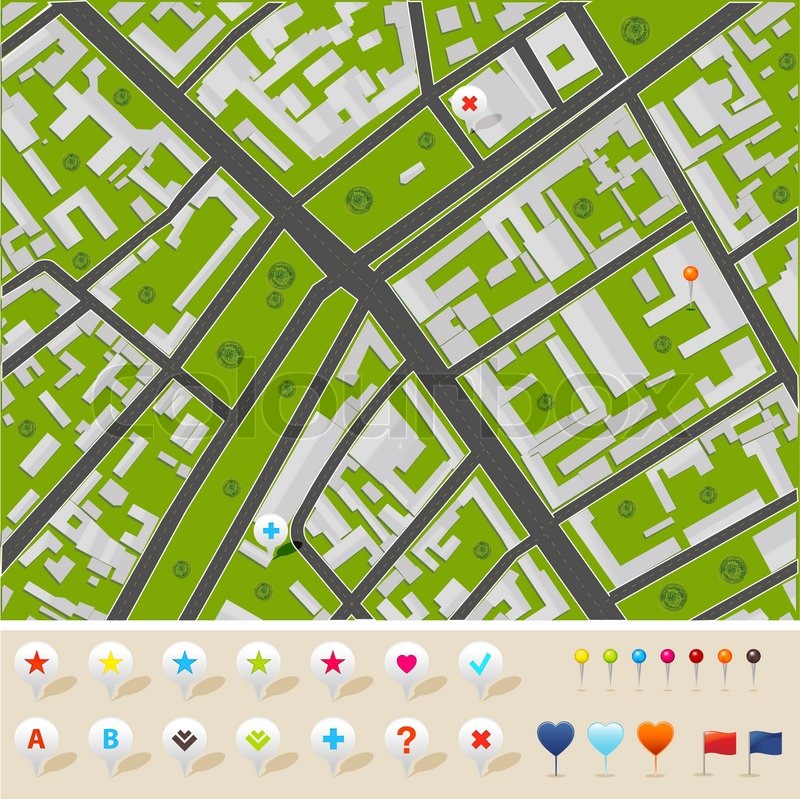 800x799 City Map With Gps Icons, Vector Stock Vector Colourbox