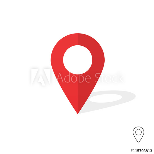 500x500 Flat Red Pin Marker Vector Icon Modern Plan Pointer Banner Logo