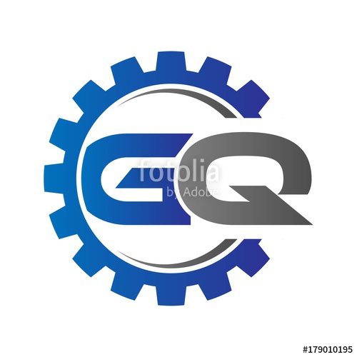 500x500 Gq Initial Logo Vector With Gear Blue Gray Stock Image