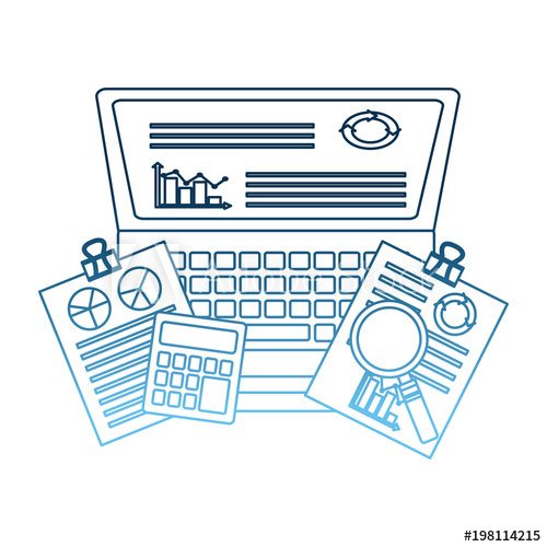 500x500 Laptop Infographic Statistics Paper Work Calculator Vector