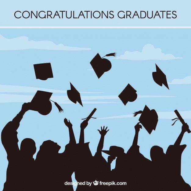 626x626 Blue Graduation Background With Student Silhouettes Free Vector
