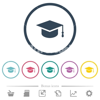 400x400 Graduation Cap Flat Color Icons In Round Outlines