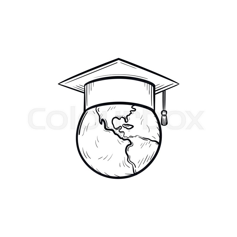800x800 Globe In Graduation Cap Hand Drawn Stock Vector Colourbox