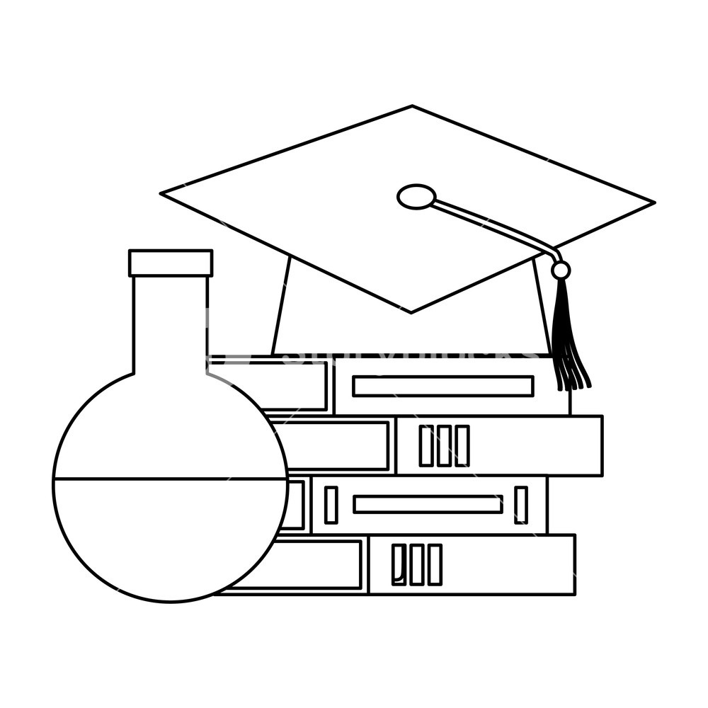 1000x1000 Graduation Hat Test Tube And Books Back To School Vector
