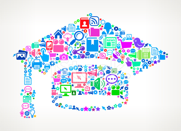 608x439 Graduation Hat Modern Technology Royalty Free Vector Art Pattern