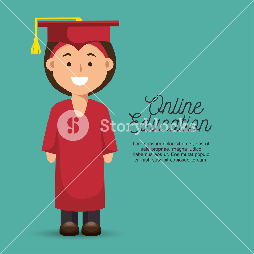 1000x1000 Happy Woman Education Online Graduation Icon Vector Illustration