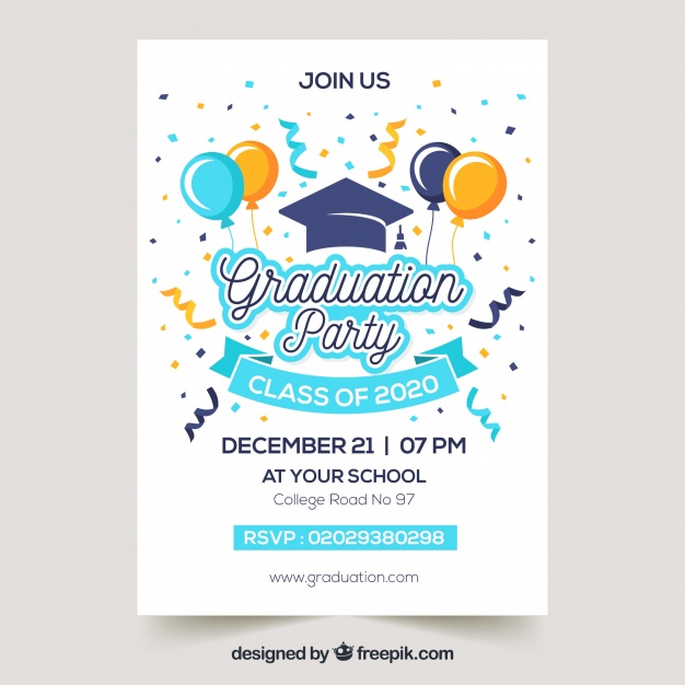 626x626 Graduation Invitation Template Flat Design Vector Free Download