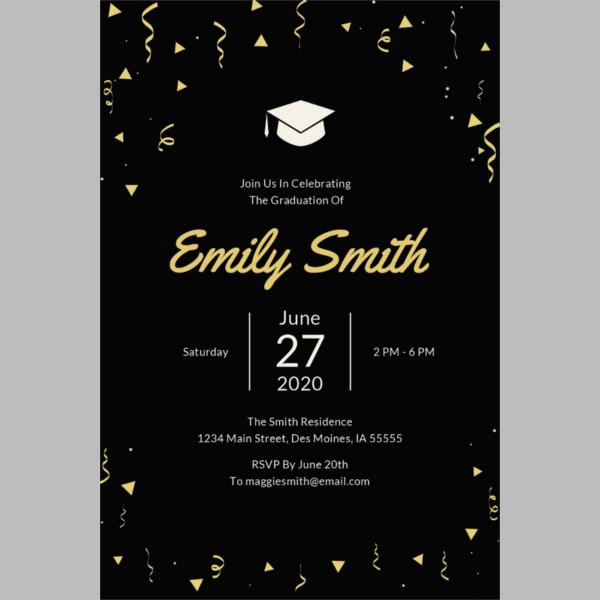 600x600 Classic Graduation Invitation Template With Realistic Design
