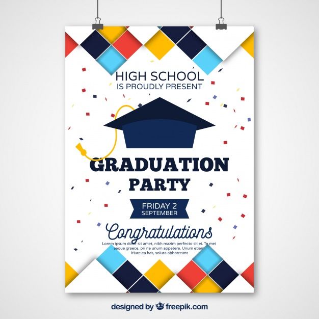 626x626 Graduation Party Poster With Colored Squares Free Vector