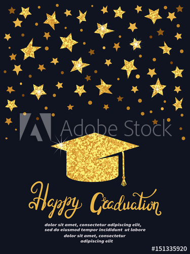375x500 Graduation Party Vector Template Of Invitation Card In Black