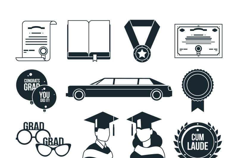 800x533 Students Graduation Party In Monochrome Style Black Vector Icons