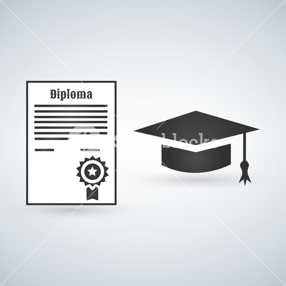 1000x1000 Graduation Cap And Rolled Diploma Scroll With St Finish