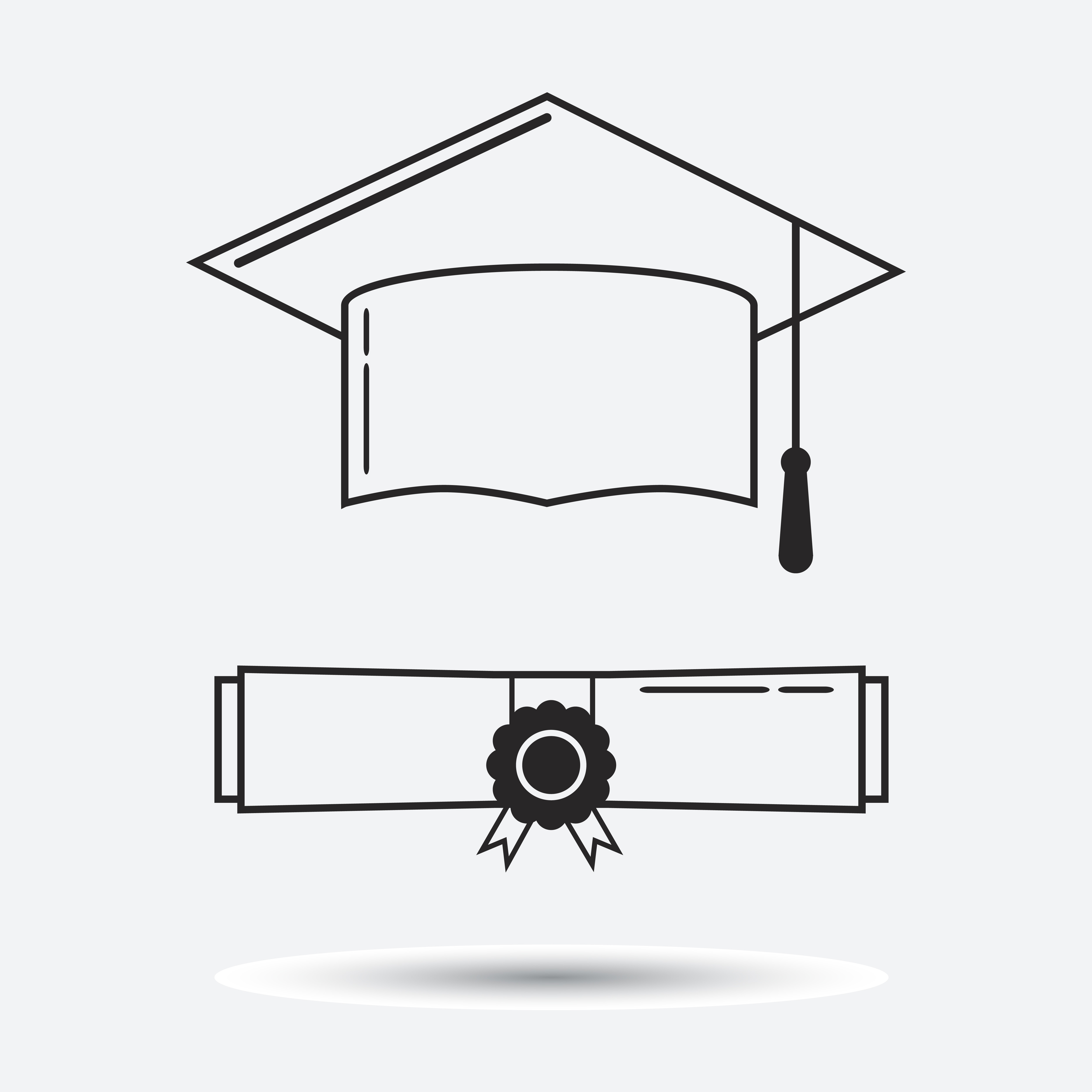 5000x5000 Graduation Hat And Graduation Certificate Linear Icon Vector