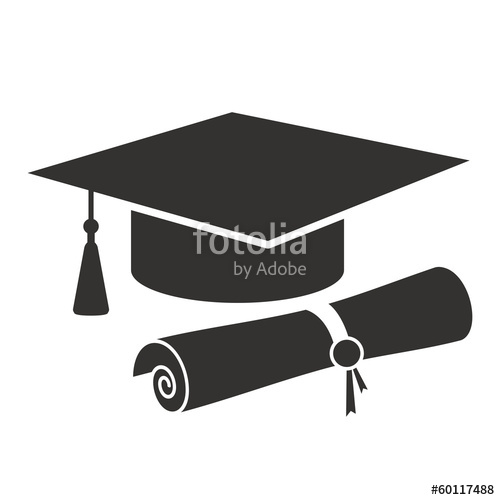 500x500 Graduation Cap And Diploma Silhouette Icon Stock Image