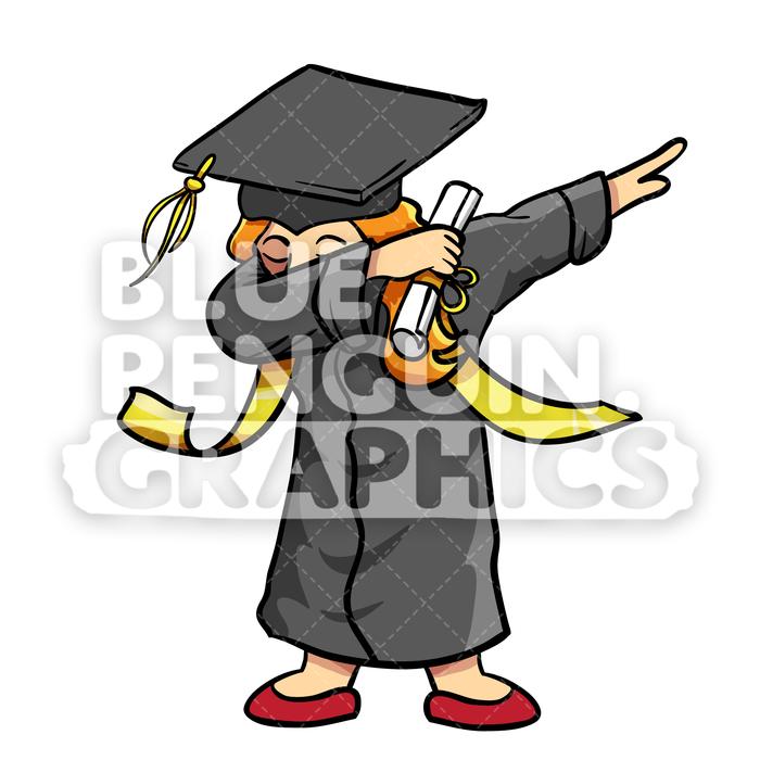 700x700 Graduate Dabbing Girl Vector Cartoon Clipart Illustration Blue