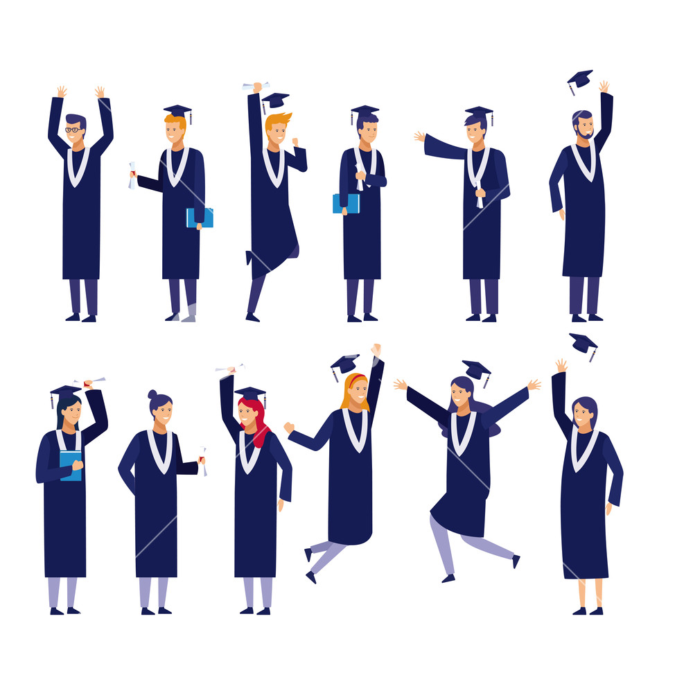 1000x1000 Students With Gown Celebrating Graduation Vector Illustration
