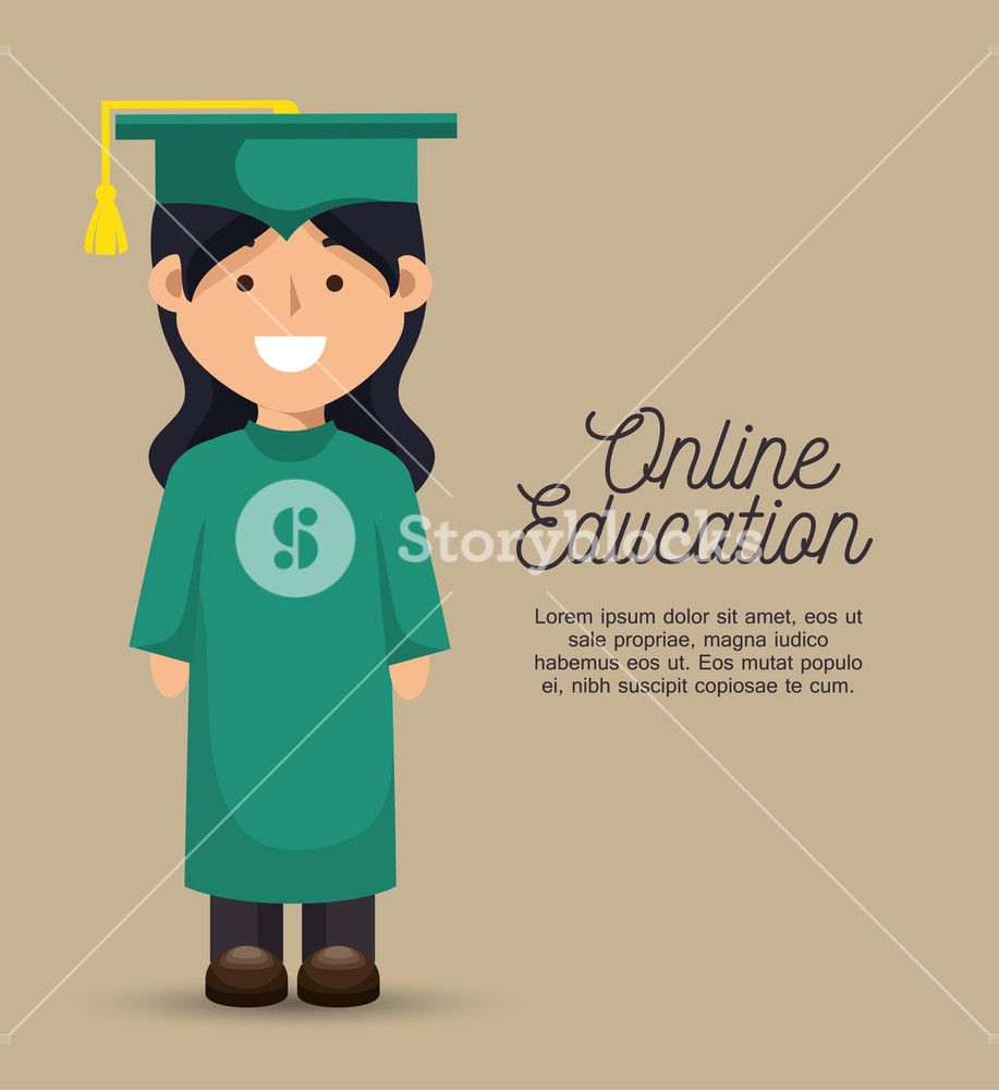 917x1000 Girl Student Education Online Graduation Vector Illustration