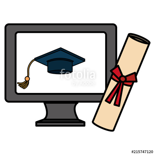 500x500 Computer With Hat And Diploma Graduation Vector Illustration