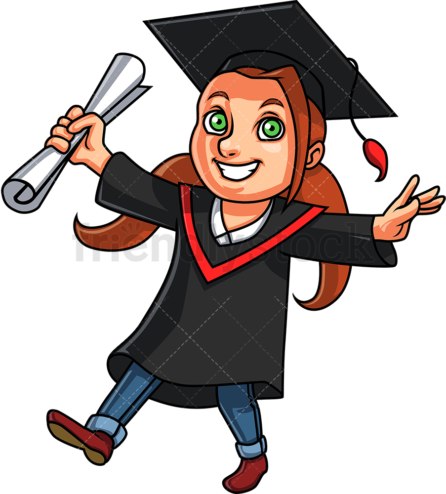 903x1000 Caucasian Girl Graduating Cartoon Clipart Vector