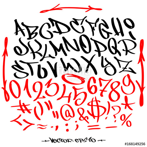 500x500 Hand Written Graffiti Font Alphabet Vector Set On White Stock