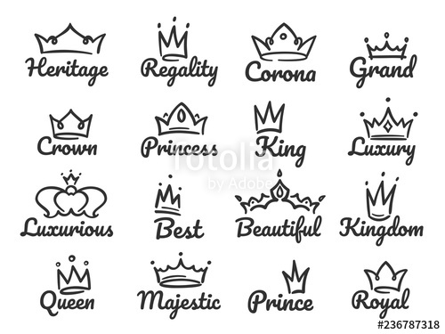 500x375 Majestic Crown Logo Sketch Prince And Princess, Hand Drawn Queen