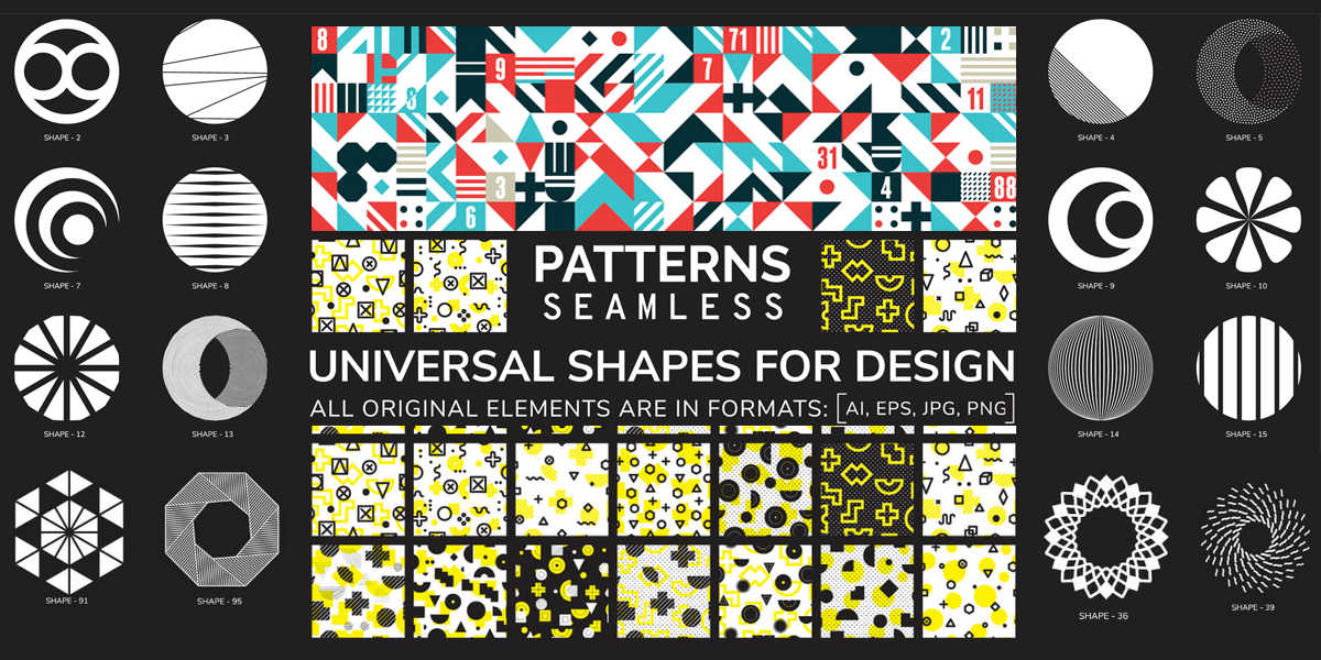1200x600 Geometric Shapes Patterns Bundle Vector Elements