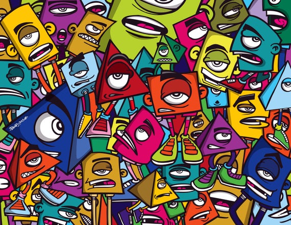 570x441 Kids Room Graffiti Poster Kids Art Shapes Art Print Etsy