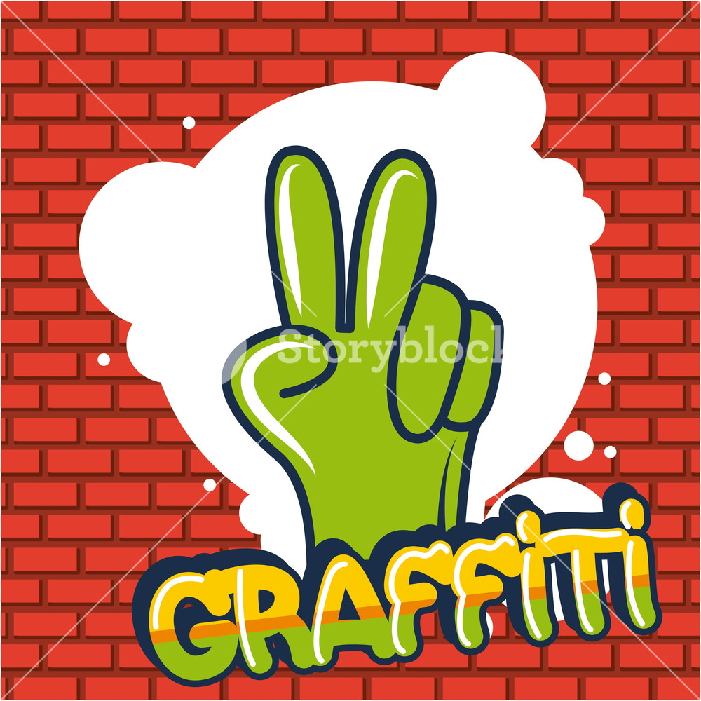 1000x1000 Creative Idea Hand Two Fingers Up Graffiti Vector Illustration